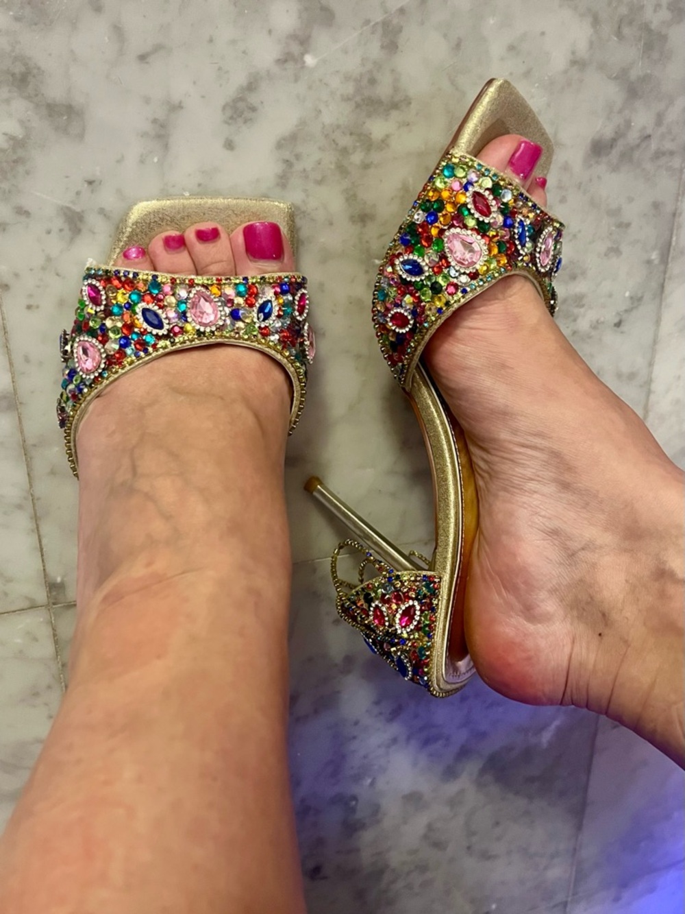Azalea Wang Gold Crystal-Embellished Women's High Heel Sandals - Picture 8 of 13